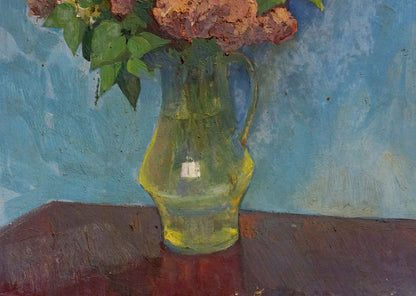 Oil painting Bouquet of flowers on a blue background Unknown artist