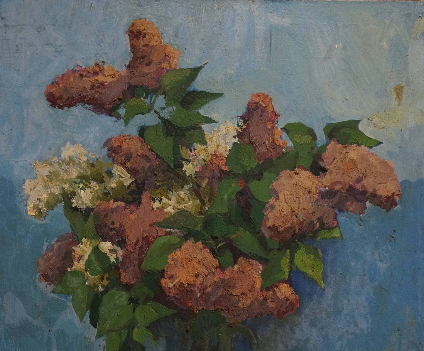 Oil painting Bouquet of flowers on a blue background Unknown artist