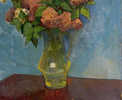 Oil painting Bouquet of flowers on a blue background Unknown artist