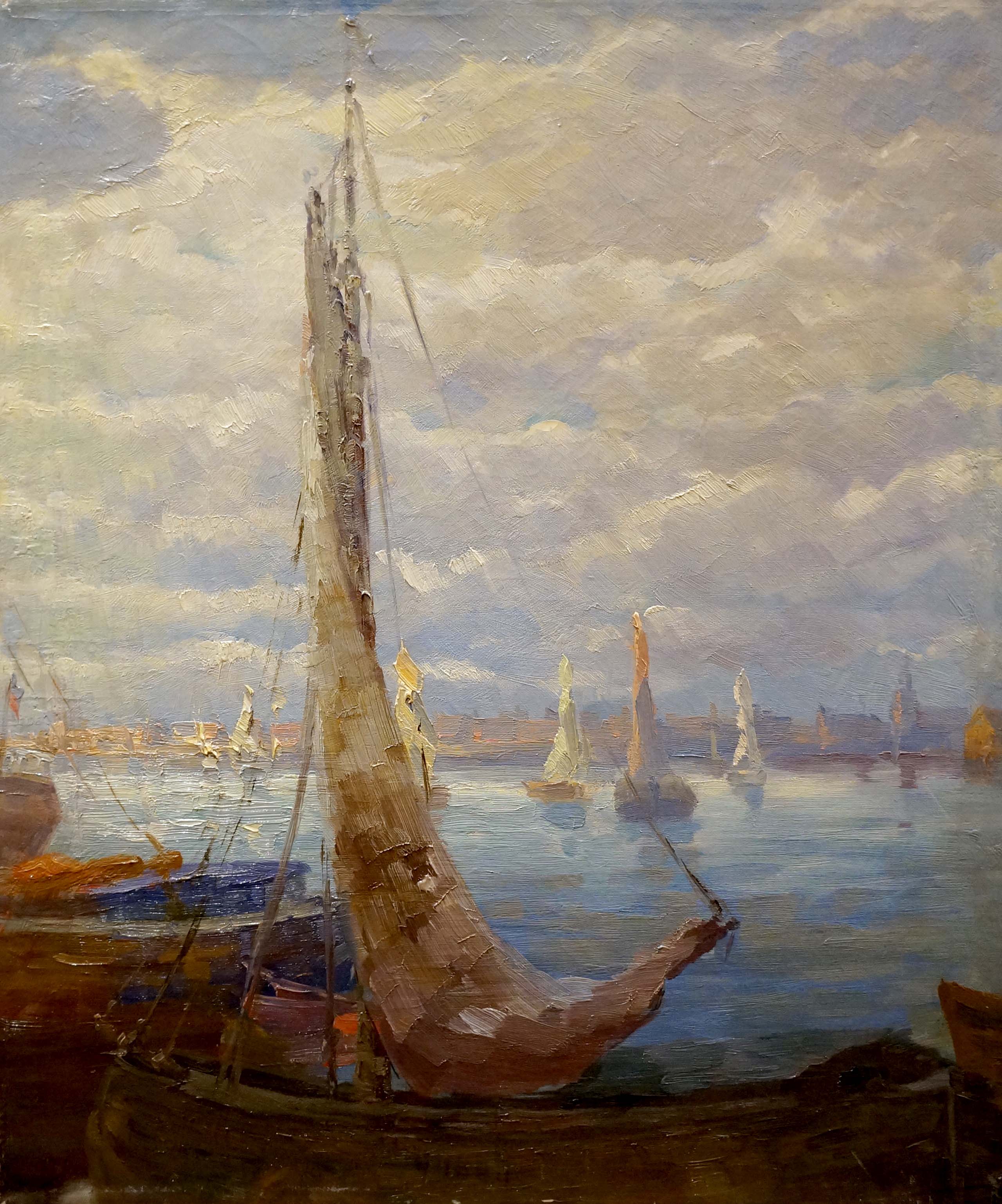 Oil painting Boats in the port