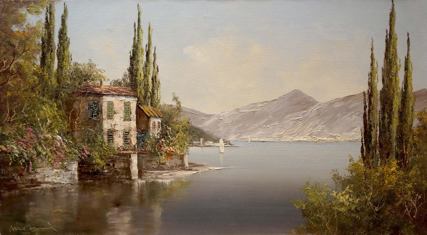 Oil painting House by the shore Bruno Martini