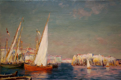 Oil painting Ships in the bay