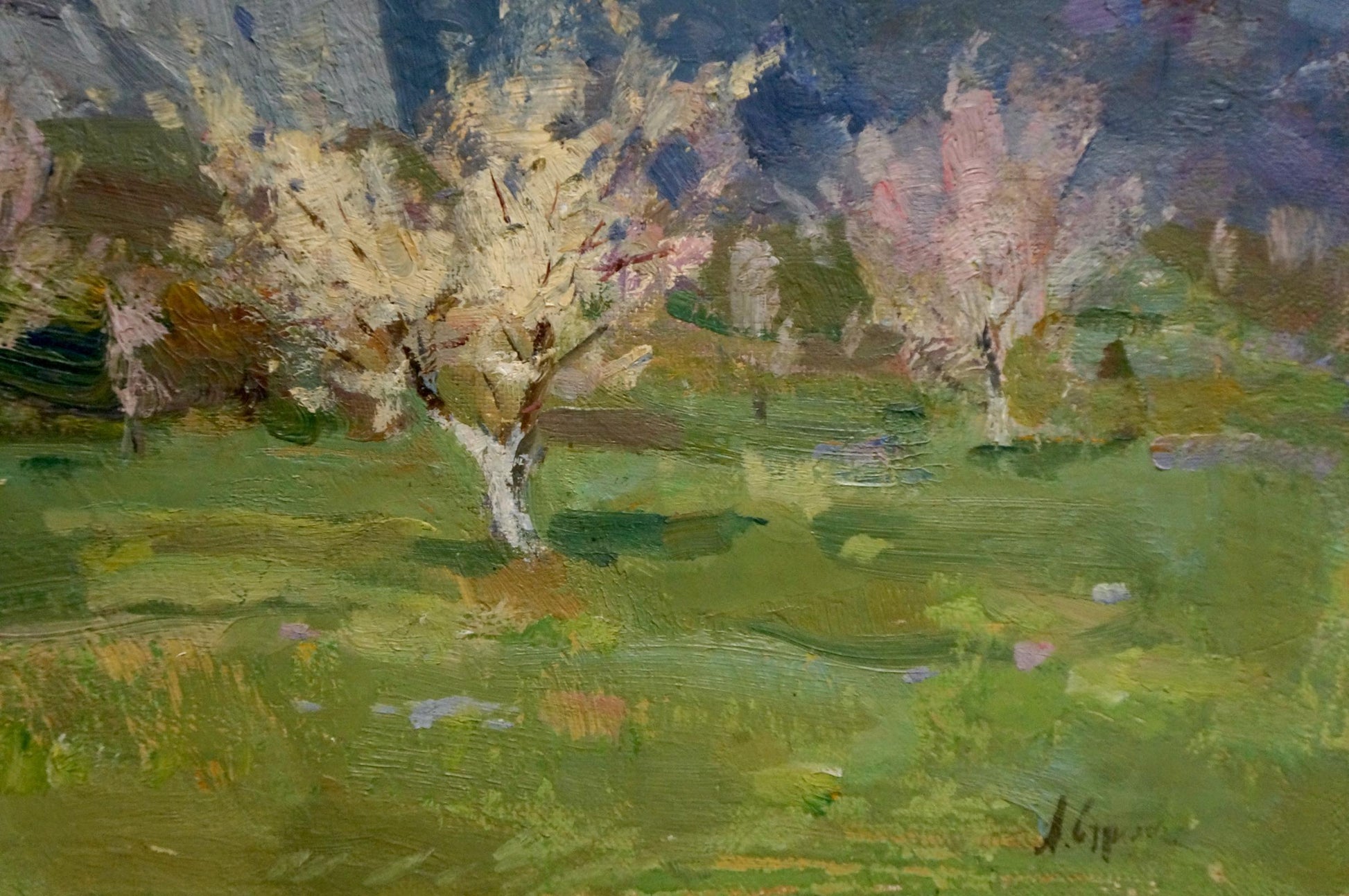 Arkady Efimovich Strelov's oil rendition brings to life the blossoming trees