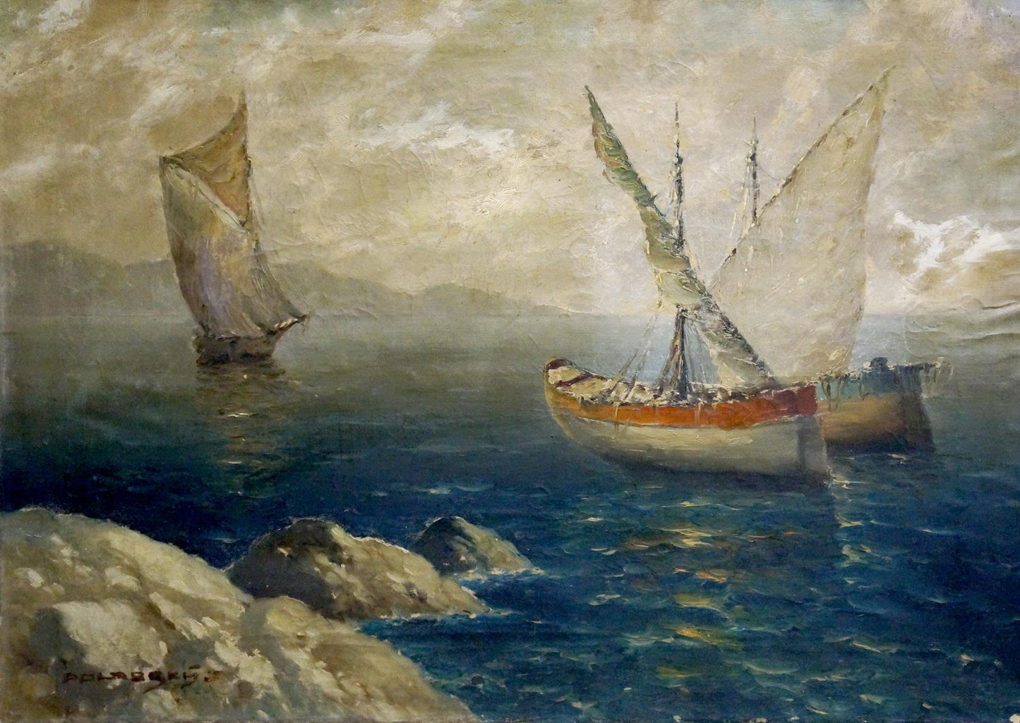 Oil painting Ships at sea Polarsky