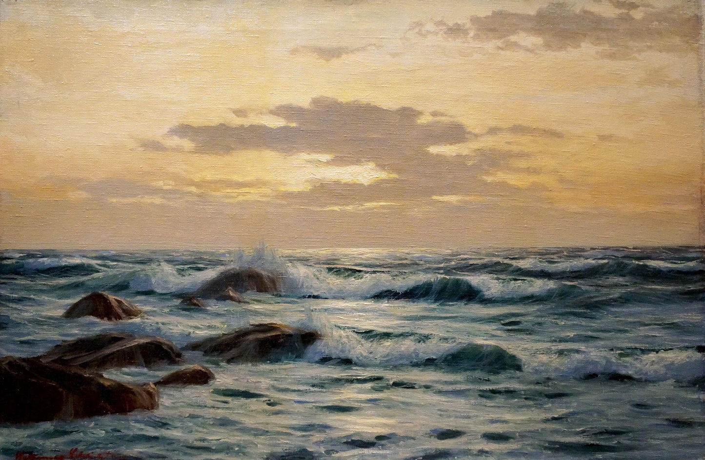 Oil painting Mesmerizing sunset on the sea European artist