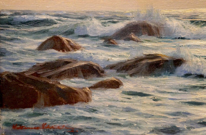 Oil painting Mesmerizing sunset on the sea European artist