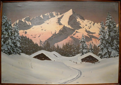 Oil painting Winter mountain landscape H. Barma