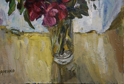 Oil painting Flowers in a vase on the table Peter Stolyarenko