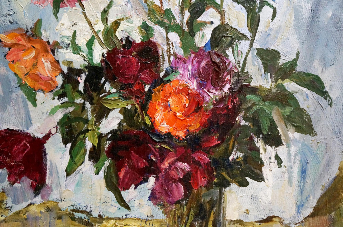 Oil painting Flowers in a vase on the table Peter Stolyarenko