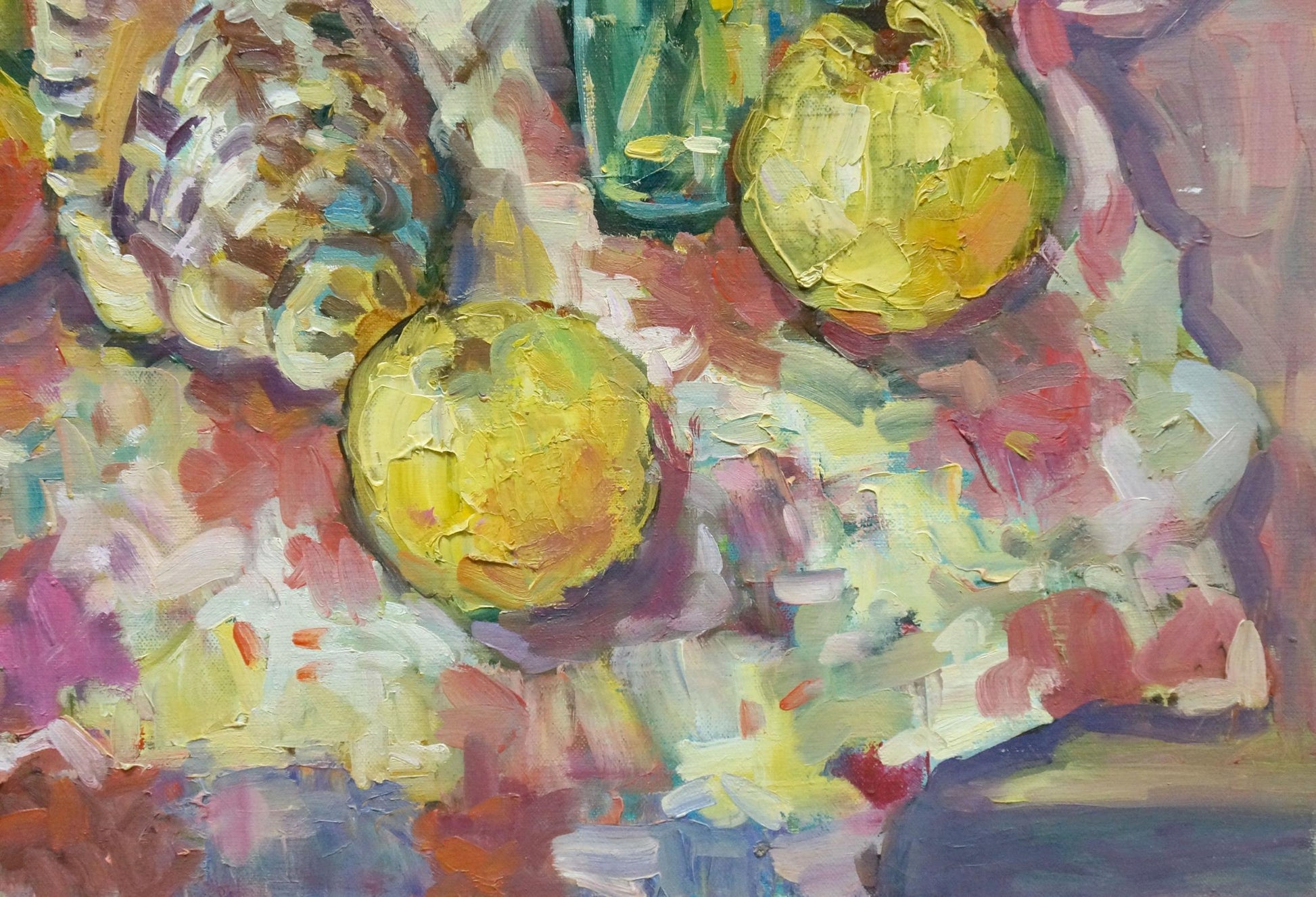 Irina Pavlovna Kramarenko's artistic rendition of a still life, highlighting quince in oil painting