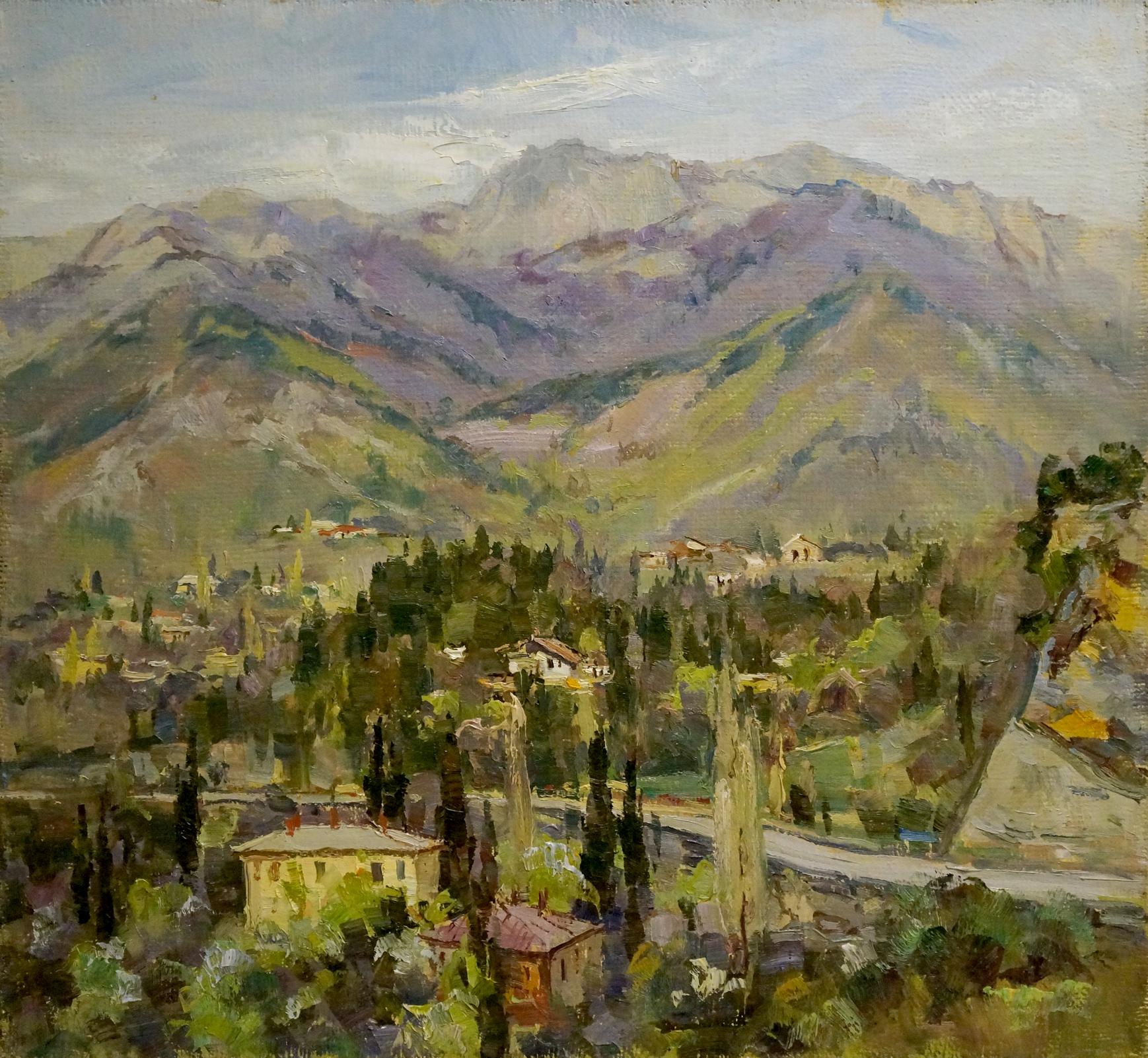 Oil painting City among the mountains Unknown artist