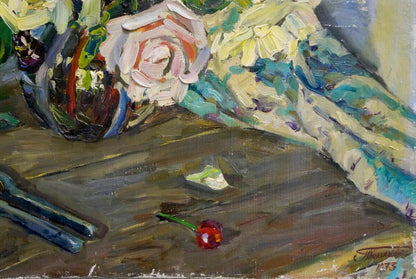 Gift of Roses in oil, painted by Petr Kolomoitsev