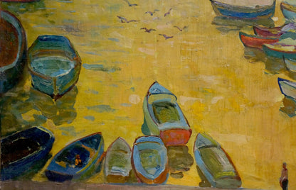 Oil painting Boat pier Sakhnenko Victor Ivanovich