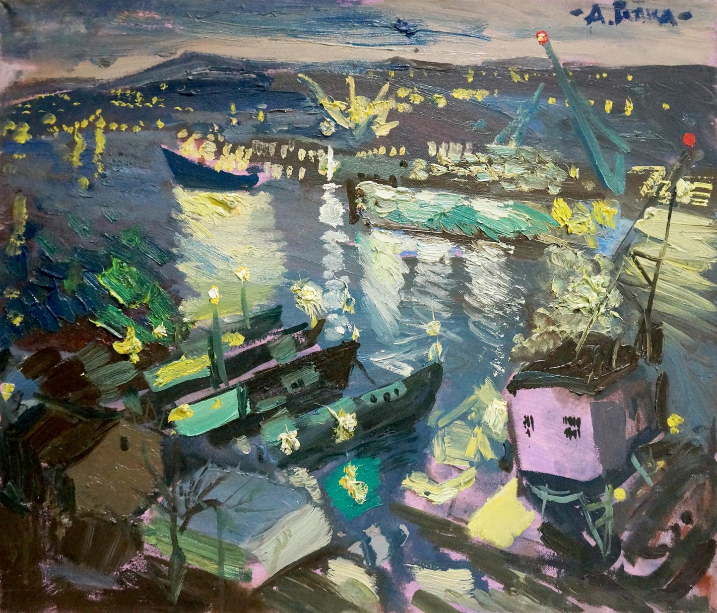 Oil painting Night port Repka Alexander Sergeevich