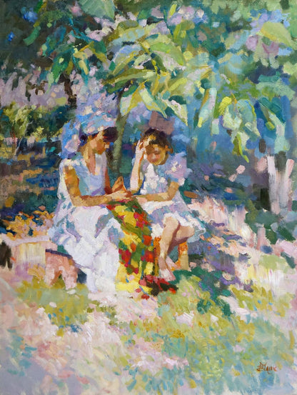 Oil painting Children in the garden Chaus Victor Nikolaevich