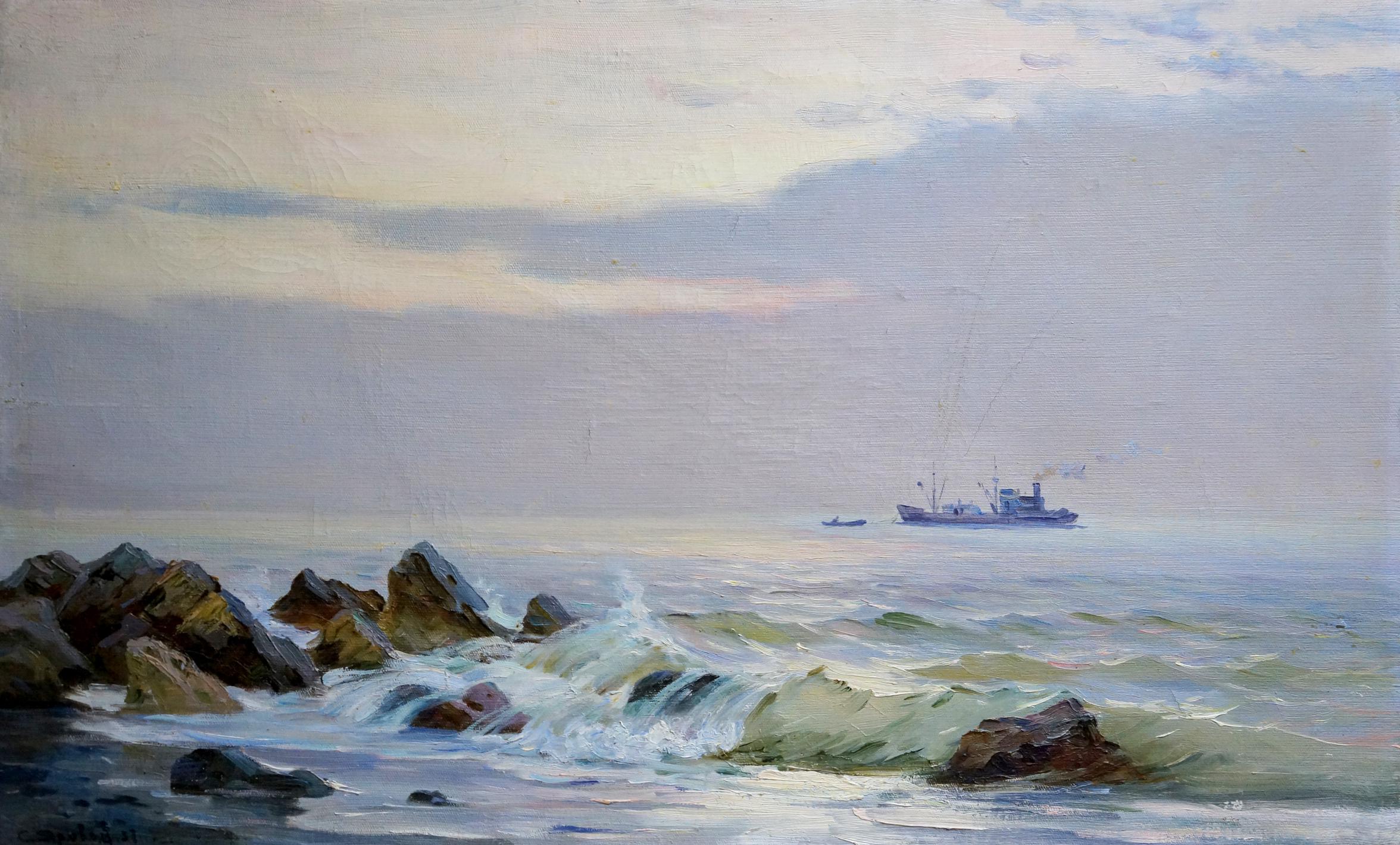 Oil painting Ship at sea Yarovoy Stepan Kalinovich