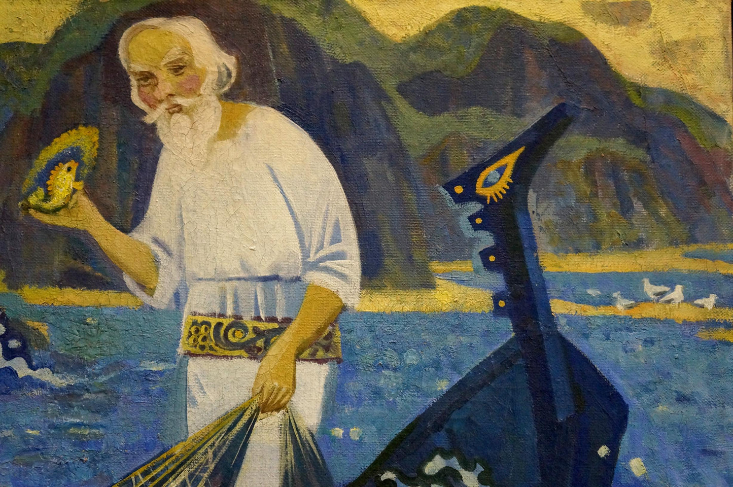 Oil painting Grandfather fishing Vasily Sergeevich Ryabchenko