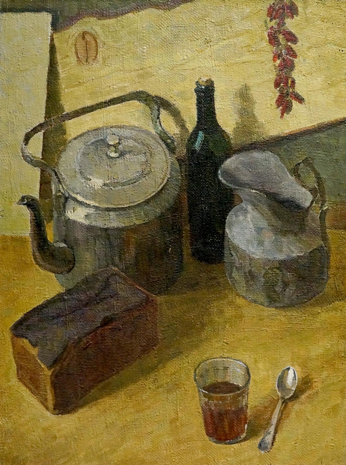 Oil painting Still life with bread and tea Degtyarev Alexander Grigorievich