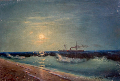 Oil painting Night sea Unknown artist