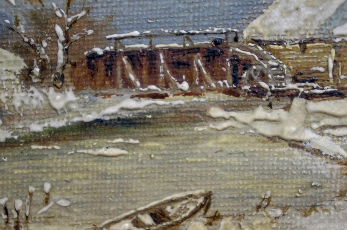 Oil painting Boat on a frozen river Unknown artist