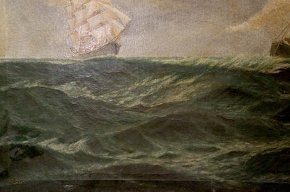 Oil painting Two ships at sea European artist