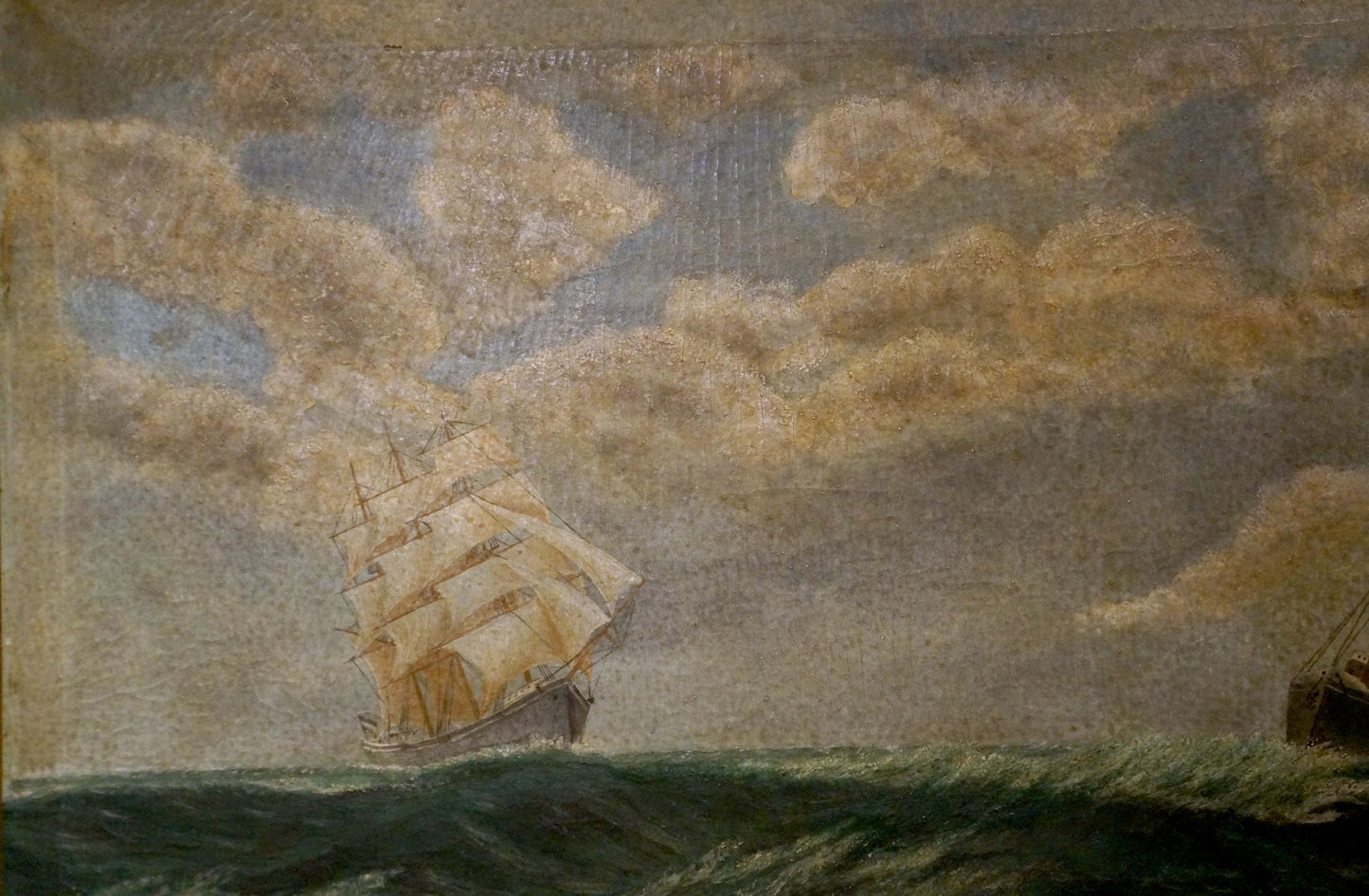 Oil painting Two ships at sea European artist