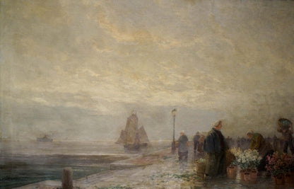 Oil painting Landscape with a market