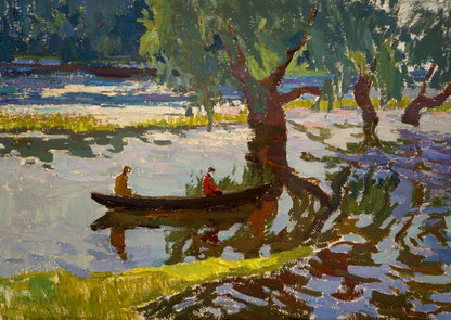 Oil painting In the boat Sevastyanov Viktor Grigorievich