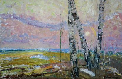 Oil painting Sunset through the birches Viktor Sevastyanov