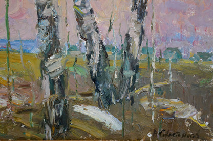 Oil painting Sunset through the birches Viktor Sevastyanov