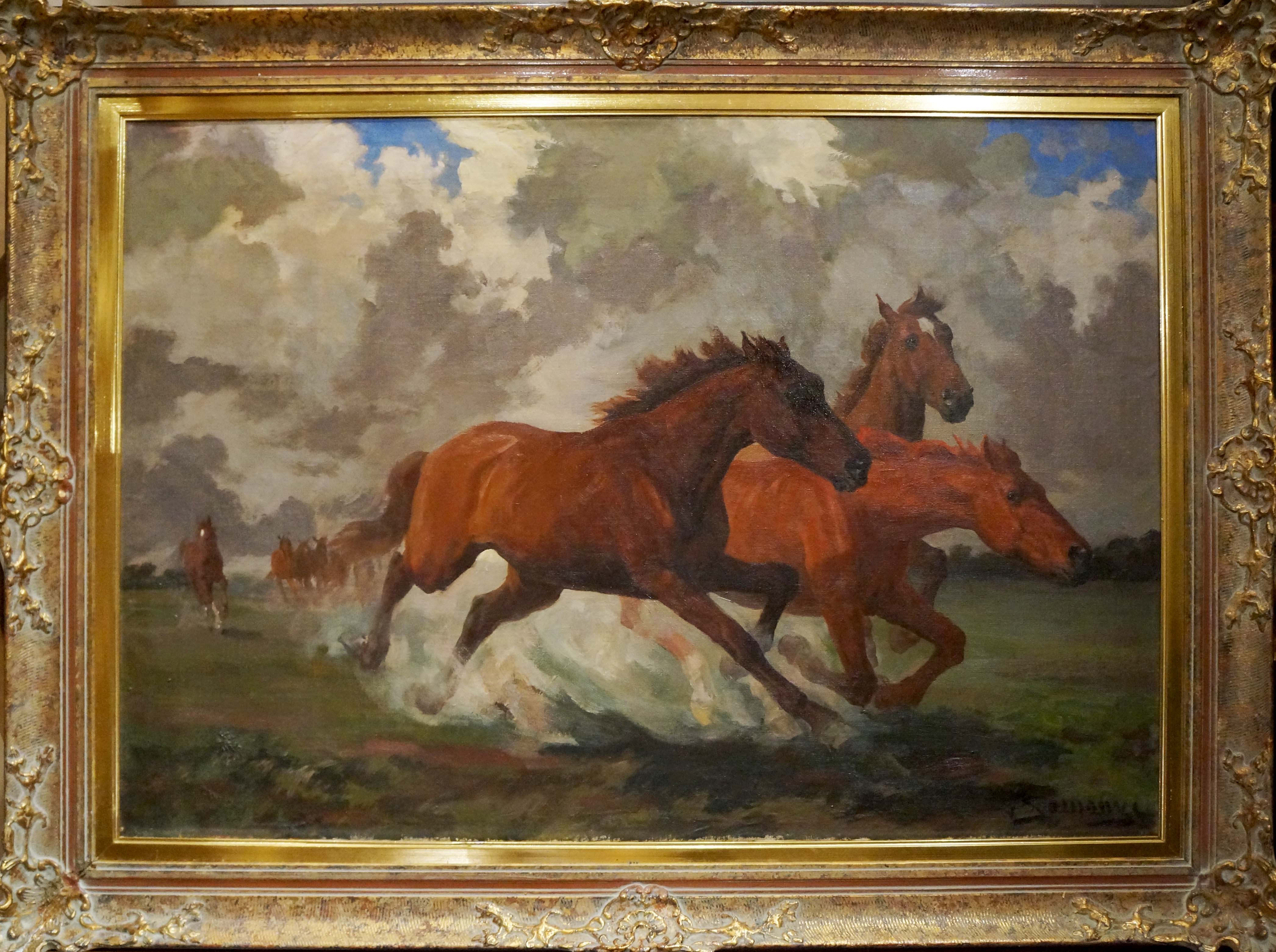 Oil painting Horse running