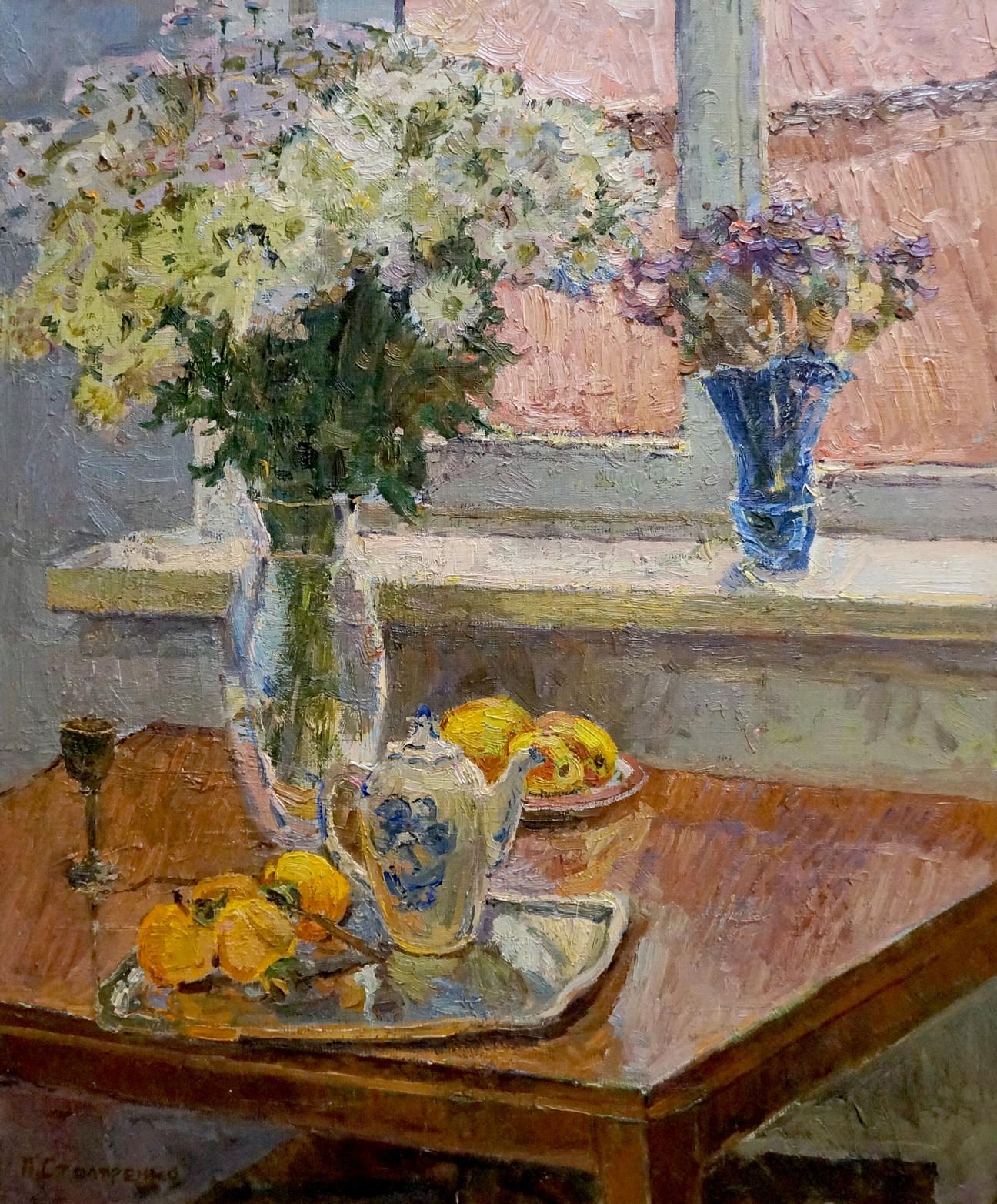 Oil painting Flowers by the window Peter Kuzmich Stolyarenko