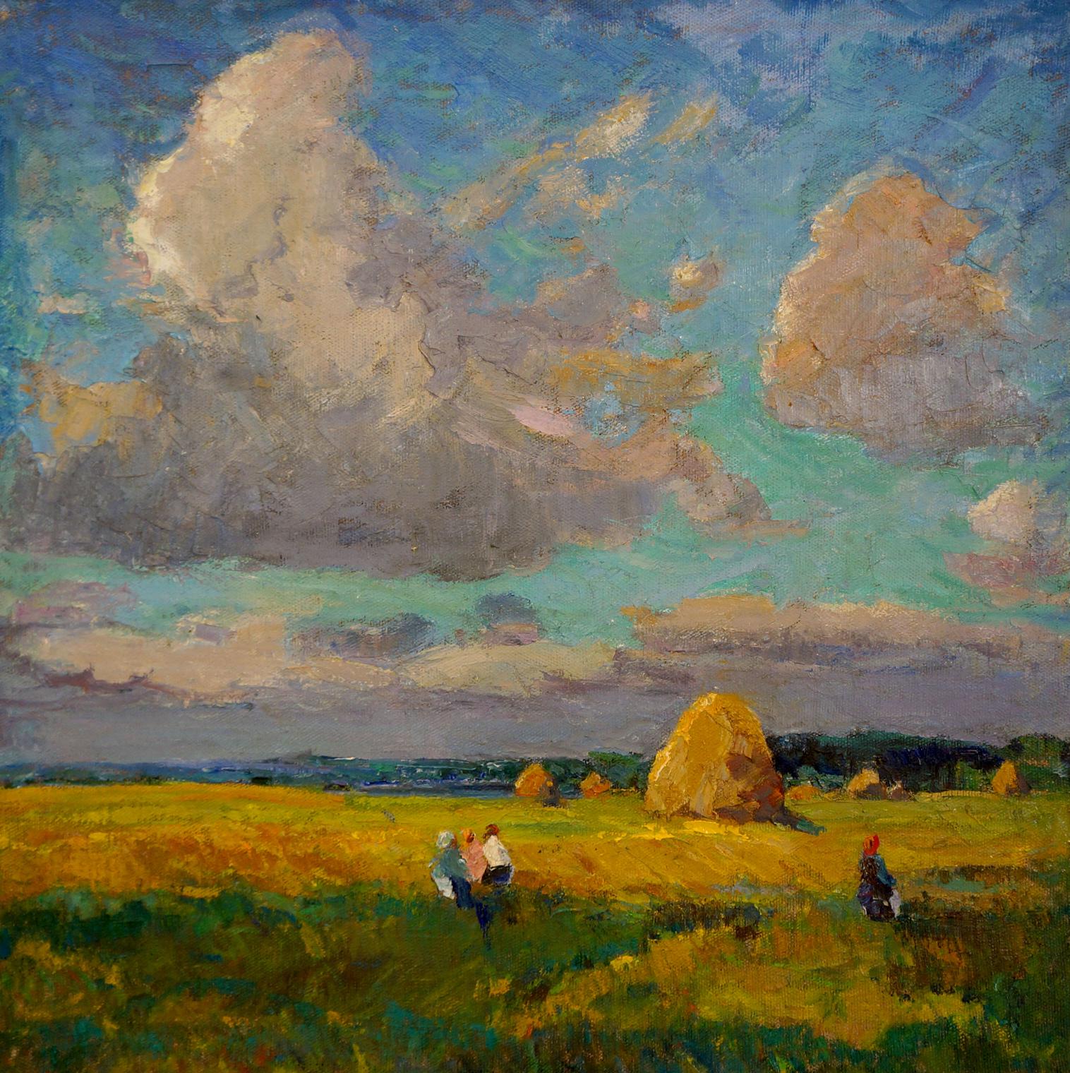 Oil painting People in the field Sevastyanov Viktor Grigorievich
