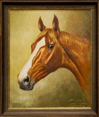 Oil painting Portrait of a brown horse European artist