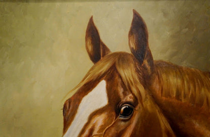 Oil painting Portrait of a brown horse European artist