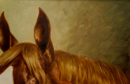 Oil painting Portrait of a brown horse European artist