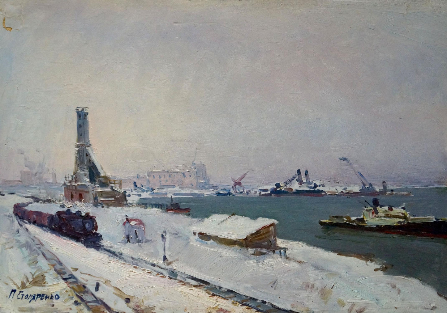 Oil painting In Port Pyotr Kuzmich Stolyarenko