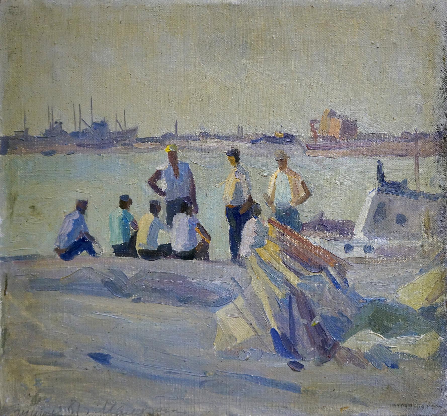 Oil painting Sailors in the port Malyarenko Igor Alekseevich