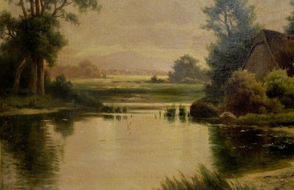Oil painting Lake at the house