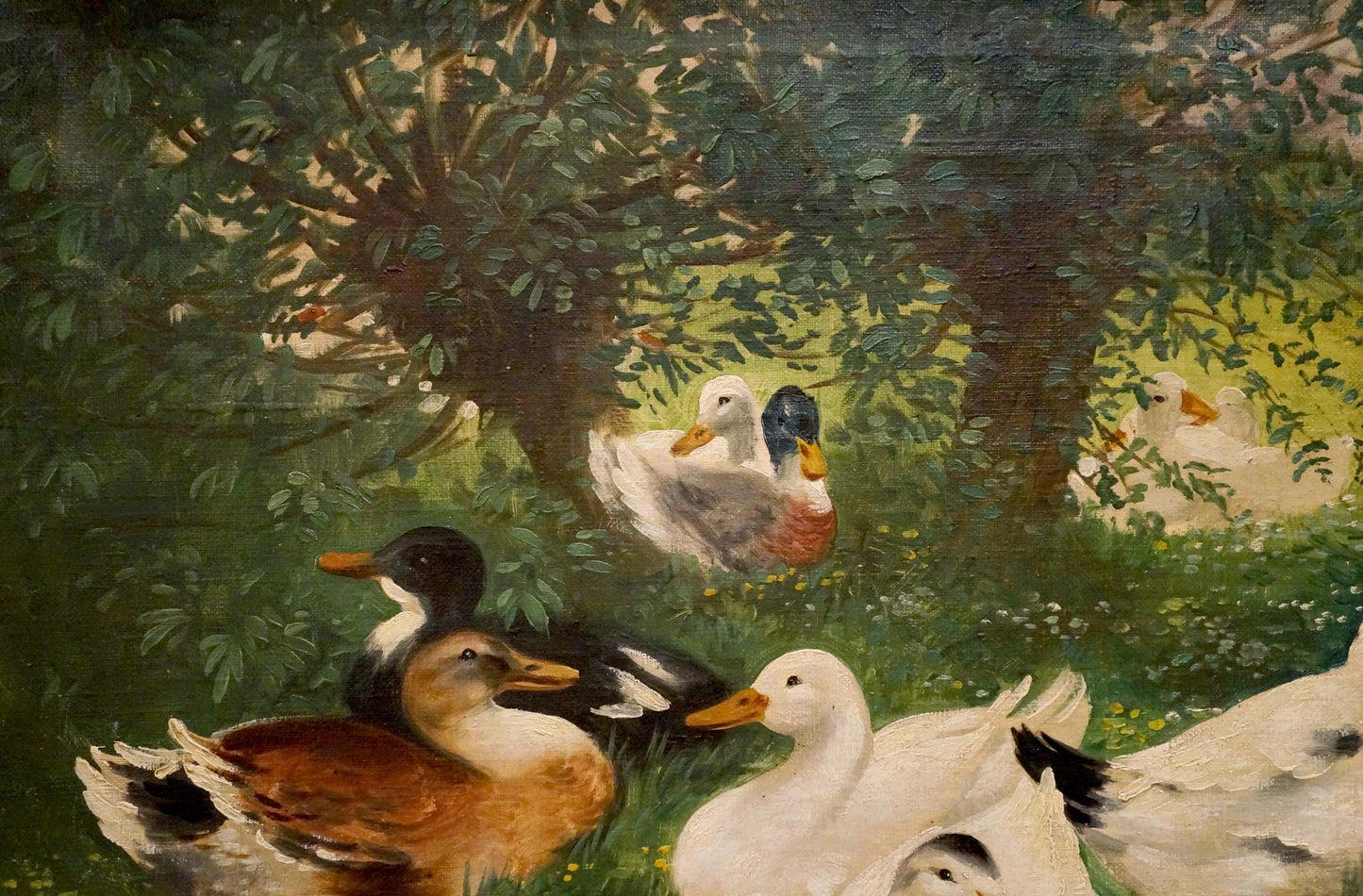 Oil painting Geese walk H. Graesel