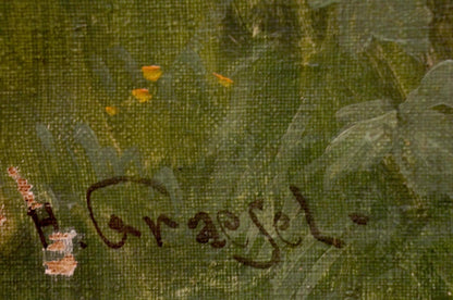 Oil painting Geese walk H. Graesel