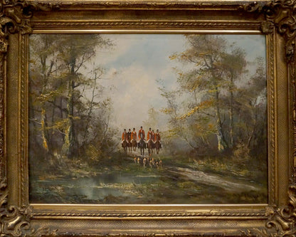 Oil painting Soldiers on the road Winter