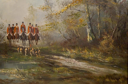 Oil painting Soldiers on the road Winter