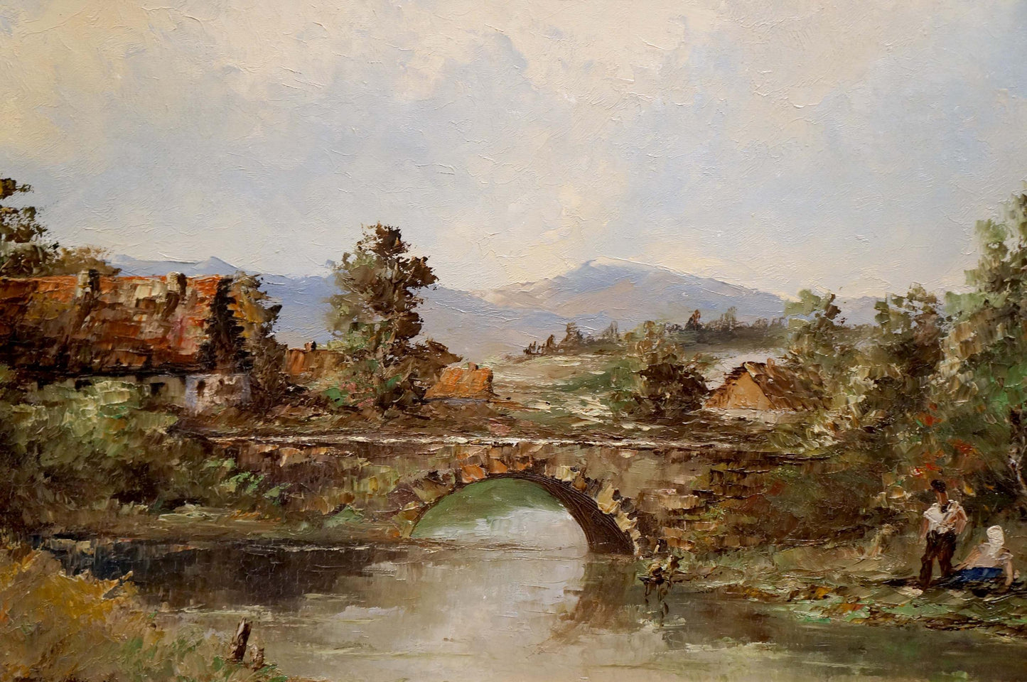 Oil painting Bridge to the village European artist