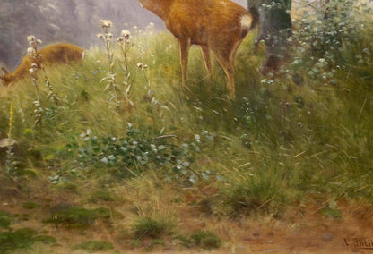 Oil painting Deer in the forest Louis Skell
