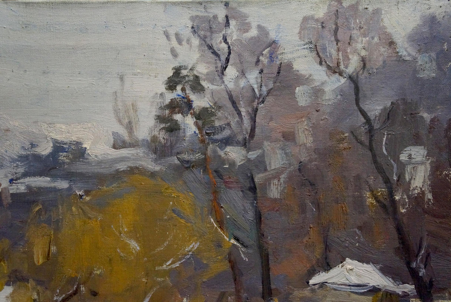 Oil painting Winter forest landscape Moses Gantman