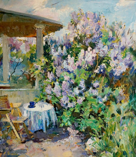 Oil painting Lilac blooms Polyakova Lyudmila Valentinovna