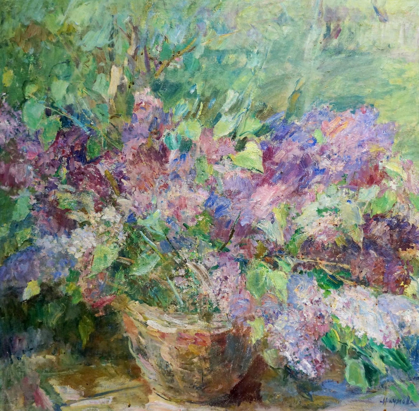 Oil painting Lilac in a basket Naumova Tamara Sergeevna