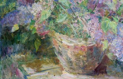 Oil painting Lilac in a basket Naumova Tamara Sergeevna