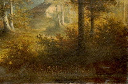 Oil painting House in the thick of the forest